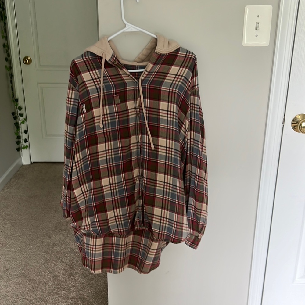 american eagle plaid button down sweatshirt